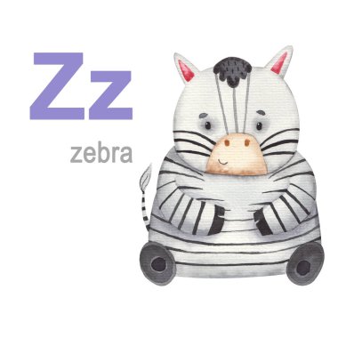 z harfi hayvan alfabesi çizim zebrası seti