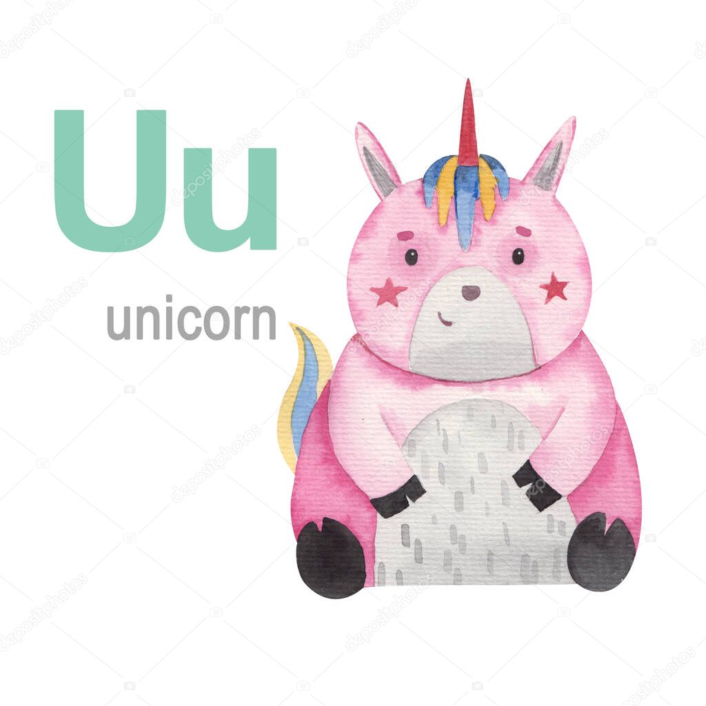 u letter set of animals alphabet unicorn illustration