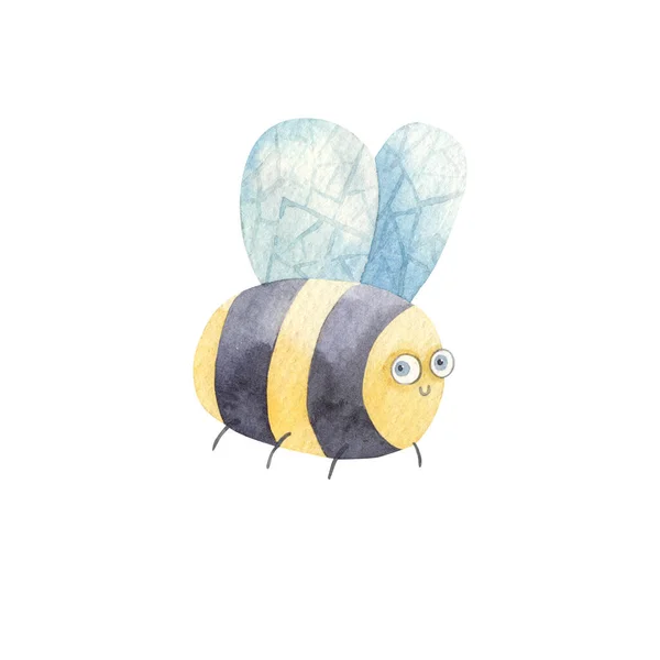 Cute Cartoon Wasp Bee Big Eyes Painted Watercolors White Background — Stock Photo, Image