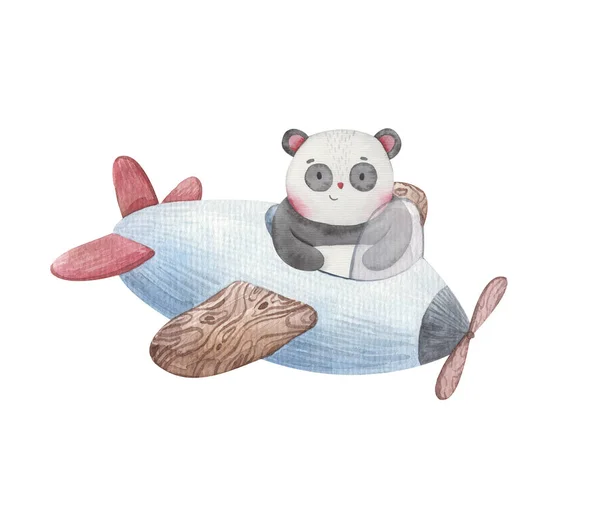 Liten Tecknad Panda Flyger Ett Flygplan Illustration För Barn Design — Stockfoto