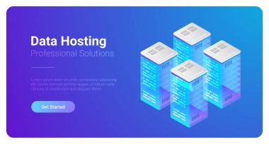 İzometrik düz veri sunucuları barındırma illüstrasyon vektör