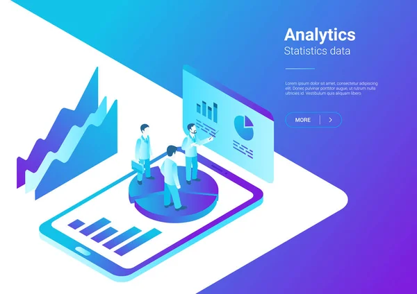 Izometrické Plochý Analytics Marketingové Strategie Vektorové Ilustrace Lidé Stojící Smartphone — Stockový vektor