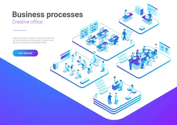 Office Vektör Çizim Izometrik Düz Insanlar Yönetimi Pazarlama Ekip Çalışması — Stok Vektör