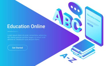Kitap kavramı ile online eğitim izometrik düz vektör Tablet Pc