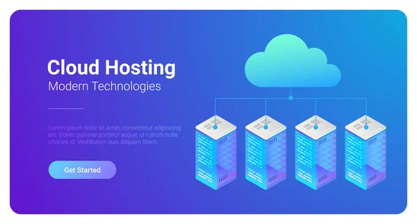 Servidores Alojamiento Datos Planos Isométricos Conectados Ilustración Vectores Nube — Vector de stock