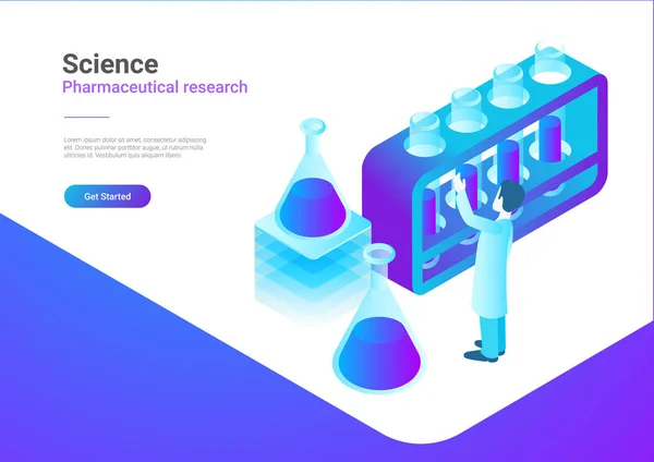 Isometric Flat Science Laboratory Concept Illustration Vectorielle Scientifique Travaillant Avec — Image vectorielle