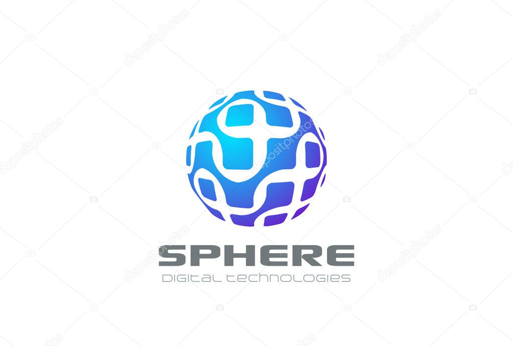 Molecular DNA Electronics Sphere Logo abstract vector design template. Hitech Global Digital virtual circle Logotype concept icon
