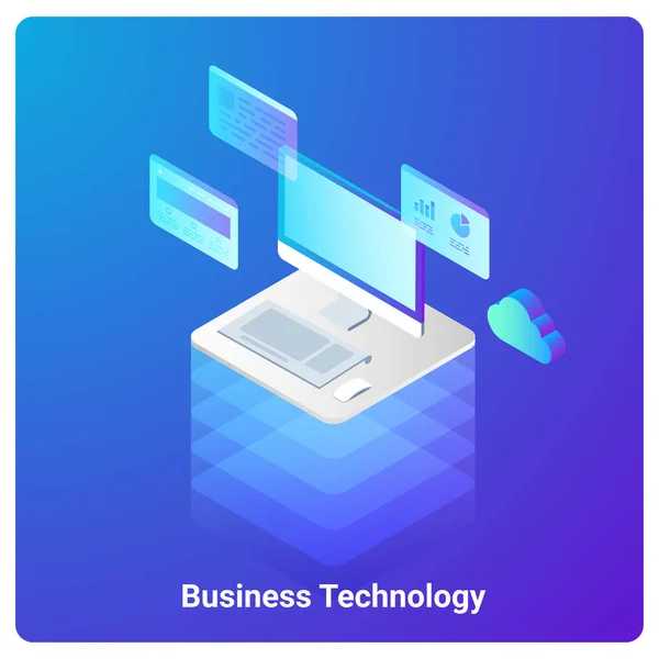 Isometric Flat Computer Ultraviolet Vector Illustration Konsep Teknologi Analisis Bisnis - Stok Vektor