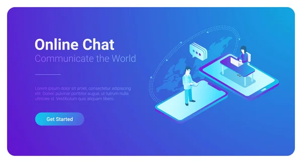 Online Kommunikációs Chat Izometrikus Vektoros Illusztráció Emberek Beszélnek Világszerte Használ — Stock Vector
