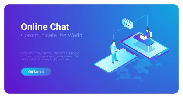 Comunicação Online Chat Ilustração Vetorial Isométrica Pessoas Falando Todo Mundo — Vetor de Stock