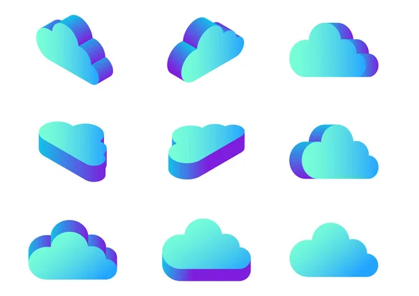 Isométrico Flat Cloud Computing Iconos Colección Vector Ilustración Diseño Diferentes — Vector de stock