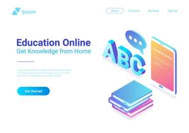 Kitap kavramı ile online eğitim izometrik düz vektör Tablet Pc