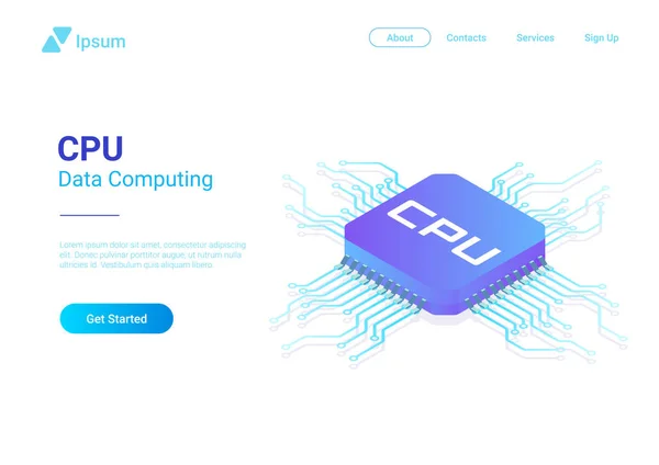 Isometrische Flache Cpu Gpu Prozessor Chip Vektor Illustration — Stockvektor