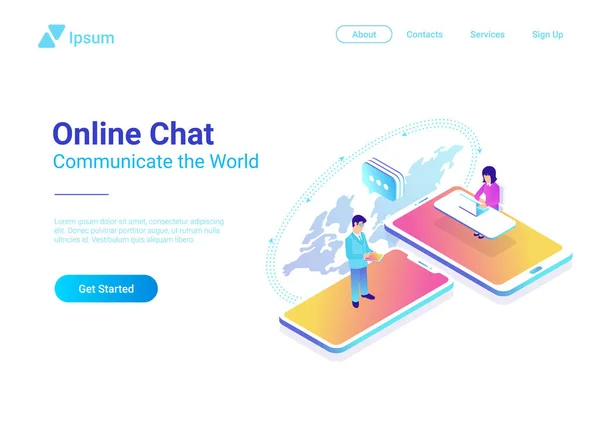 Comunicazione Online Chat Isometrica Illustrazione Piatta Persone Che Parlano Tutto — Vettoriale Stock