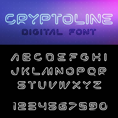 Yazı tipi vektör dijital doğrusal stil teknoloji sanal gerçeklik Blockchain Cryptocurrency alanlar için