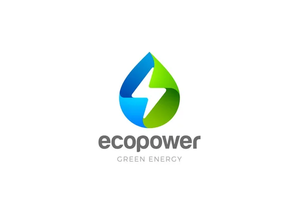 Water Drop Flash Thunderbolt Logo Design Green Energy Vector Template — Stock Vector