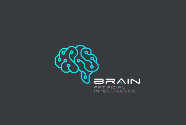 Brain Artificial Intelligence Logo Mendesain Gaya Vektor Linear Konsep Technology - Stok Vektor
