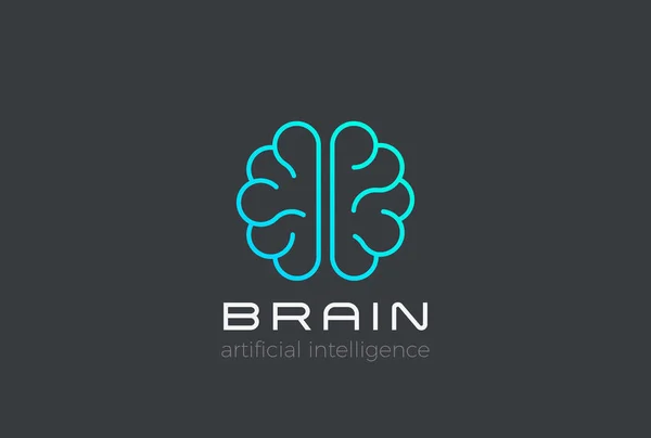 Brain Artificial Intelligence Logo Mendesain Gaya Vektor Linear Konsep Technology - Stok Vektor