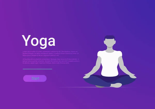 Yoga Spor Vektör Düz Stil Web Şablonu Afiş Kişi Üzerinde — Stok Vektör