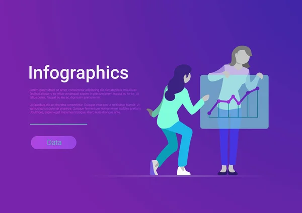 Plochý Infografiky Web Šablona Nápisu Vektor Ženy Prezentace Deska Grafu — Stockový vektor