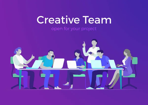 Vettore Infografico Web Del Team Creativo Stile Piatto Sala Riunioni — Vettoriale Stock