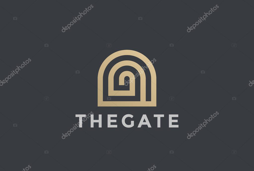 Gate Entrance Religion Church Resort Luxury Hotel Apartment Logo design vector template Linear style