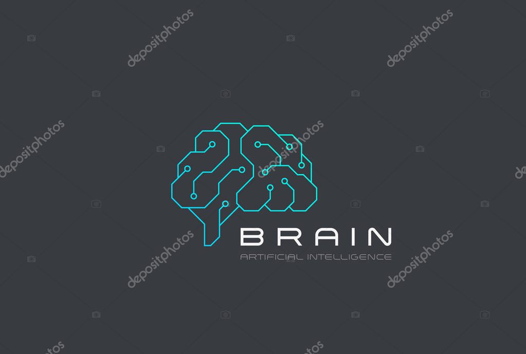 Brain Artificial Intelligence Logo design vector template Linear style. AI technology Brainstorm Logotype concept