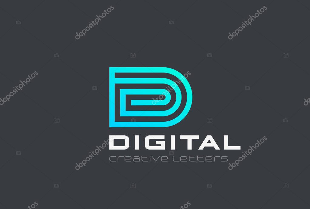 Letter D Logo design vector template Linear style. Media Technology Web Blockchain Spiral Geometric Logotype concept