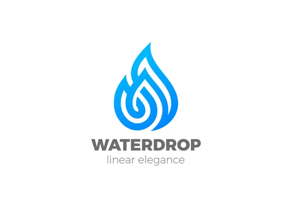 Gotas Água Logo Drop Design Vector Template Estilo Linear Natural — Vetor de Stock