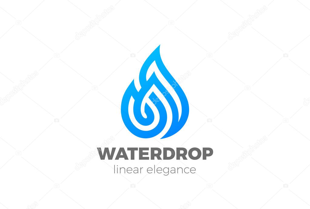 Water Droplet Logo Drop design vector template Linear style. Natural Mineral Aqua Drink Oil Waterdrop Flame Logotype concept icon