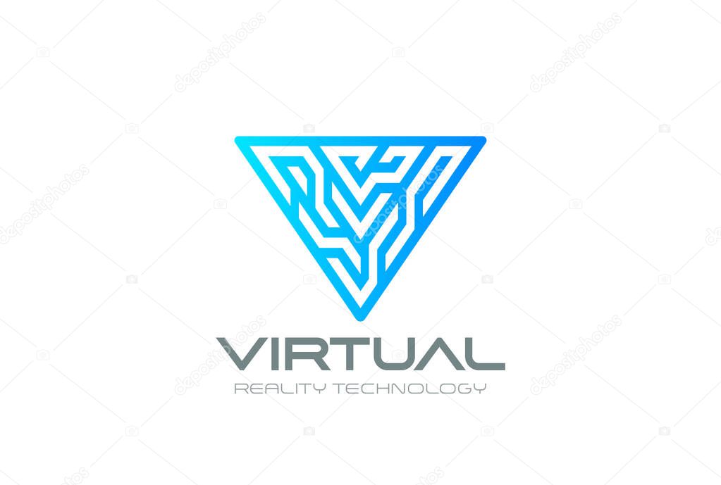 Letter V Logo Virtual Reality VR Triangle digital design for Blockchain Cryptocurrency Technology Vector template. Block chain style Logotype concept icon