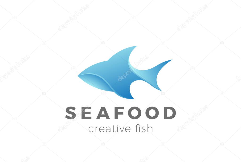 Fish Logo Shark 3D design vector template. Seafood Restaurant store Logotype concept icon