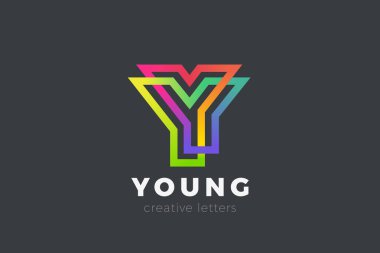 Mektup Y Logo geometrik yazı tipi tasarım vektör şablonu doğrusal tarzı. Sonsuz ilmekledi renkli Monogram logo kavramı simgesi