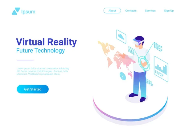 Casco Piatto Isometrico Virtual Reality Occhiali Concetto Illustrazione Vettoriale Uomo — Vettoriale Stock