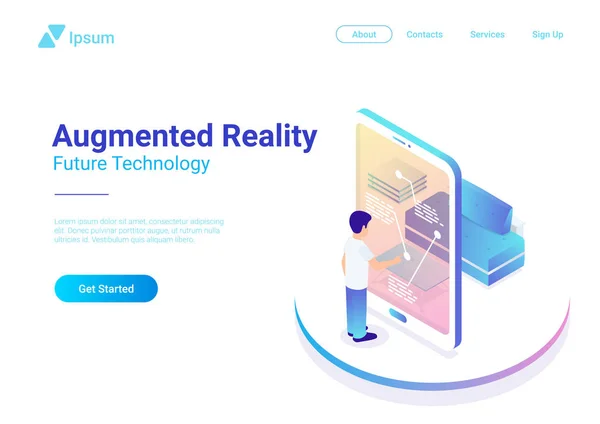 Realtà Aumentata Piatta Virtual Reality Vector Isometric Illustration Web Banner — Vettoriale Stock