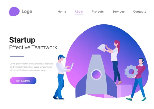 Startup Business Application Banner Landing Page Ilustración Vectorial Estilo Plano — Archivo Imágenes Vectoriales