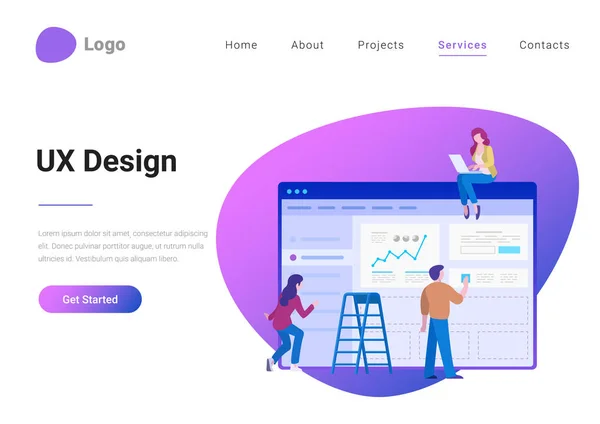 Design Mensen Teamwerk Vlakke Stijl Landing Page Banner Vectorillustratie Creatieve — Stockvector