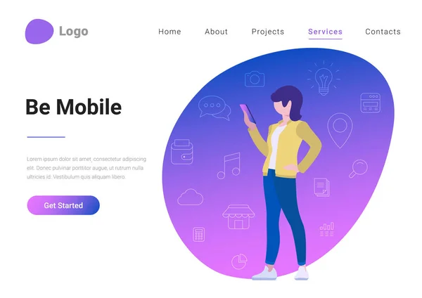 Social Media Technologie Mobile Lifestyle Flache Landing Page Banner Vektor — Stockvektor