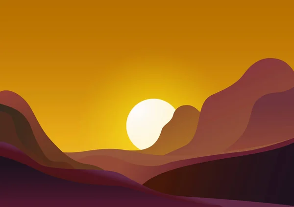 Zonsondergang Woestijn Vector Illustratie Natuurlijke Platte Achtergrond Avonds Landschap Met — Stockvector