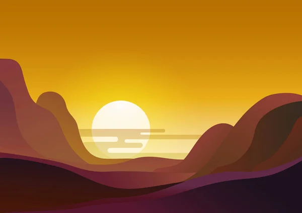 Zonsondergang Woestijn Vector Illustratie Natuurlijke Platte Achtergrond Avonds Landschap Met — Stockvector