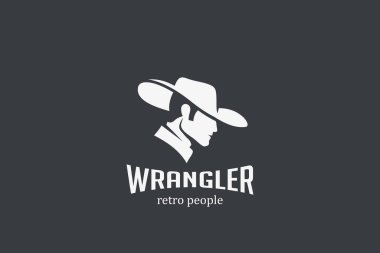 Cowboy Man in Hat Logo tasarım siluet vektör şablonu Negativ