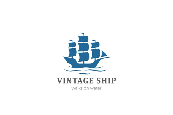 Gemi Tekne siluet Vintage Logo tasarım vektör şablonu. — Stok Vektör