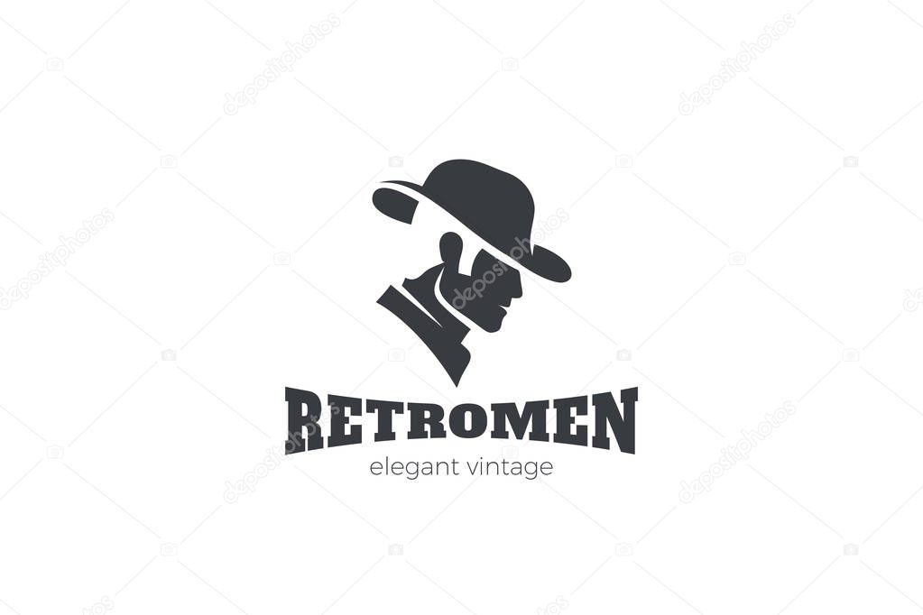 Elegant Gentleman in Hat Logo design silhouette vector template Negative space style.