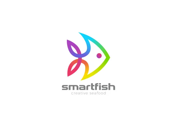 Peixe colorido Seafood Logo design vector template Estilo linear — Vetor de Stock
