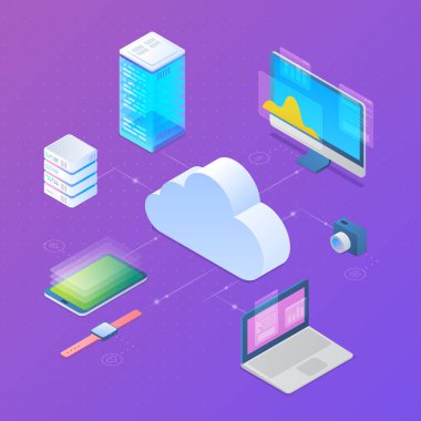 Bulut bilgi işlem depolama sunucusu senkronizasyon teknolojisi Isometric Flat ve