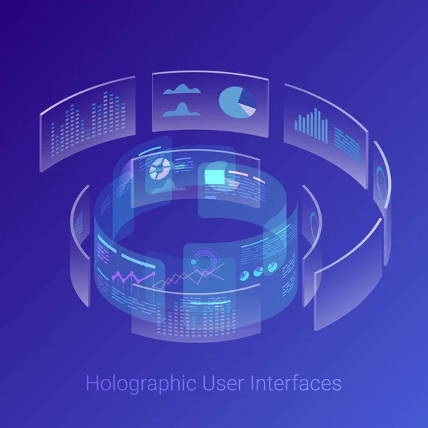 Isometric Holographic Virtual Reality VR HUD Head-Up Displays Us — Stock Vector
