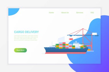 Liman Vinç Flat vektör üttünlü Konteynerler ile Kargo Gemisi yükleme