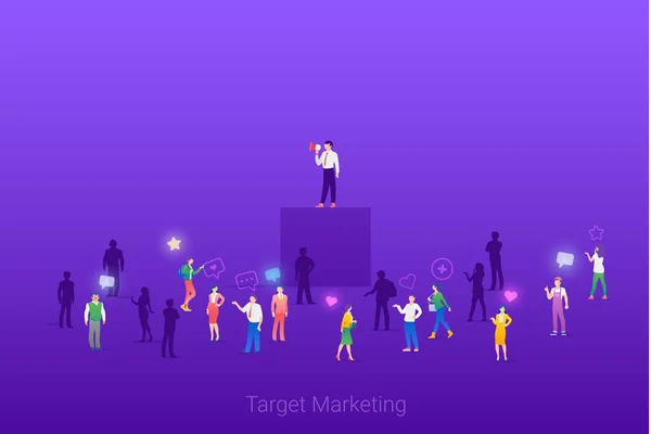 Target focusgroep doelgroep voor Adverteren PR Marketing flat ve — Stockvector