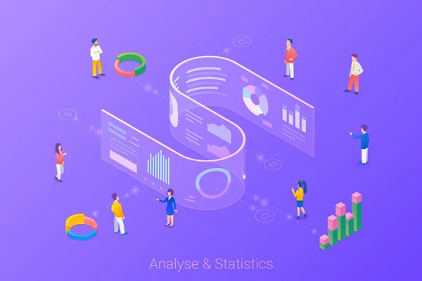 İstatistikleri Analiz Et Büyük Veri Tabloları Diyagramları Isometric Düz Vektörü — Stok Vektör