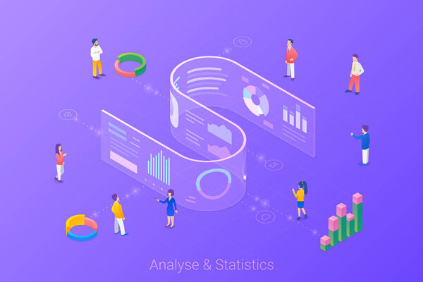Analyse Statistics Big Data Charts Diagrams Isometric Flat vecto